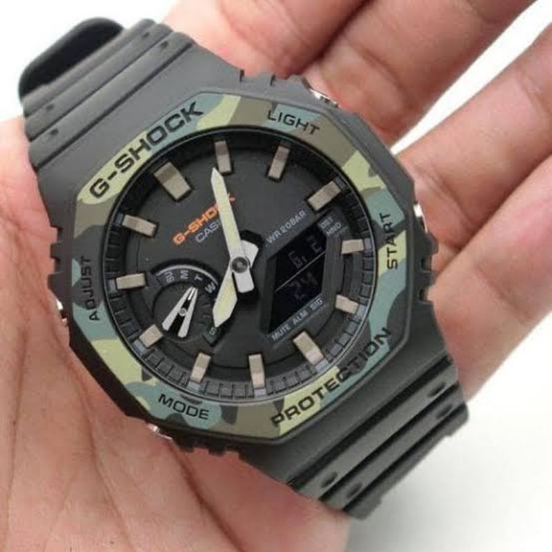 Jam Tangan Pria Merk G Shock Type GA-2100 Original Bm Baterai Black Army Free Box Set