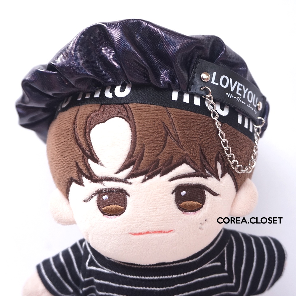 READY STOCK 20cm Skzoo Kpop doll clothes - Beret Hat style Black ( EXO Doll kaos pink Baju Boneka BT
