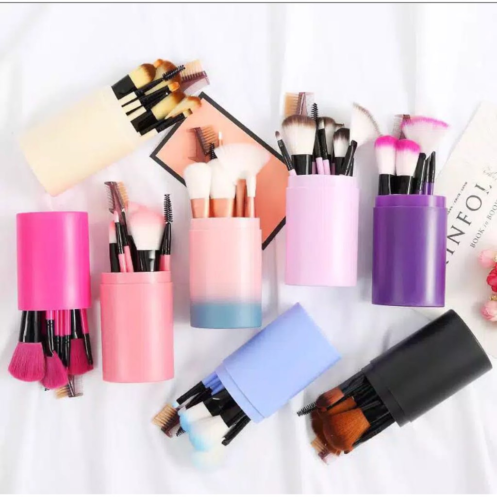 ( Fy ) COD Kuas Make Up Tabung 12pcs Make Up Brush 12 Set In Tube Kuas Rias Make Up 12 Set Import