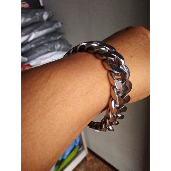 Gelang Pria Rantai Kotak Besar Stainless Steel Silver