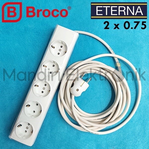Stop kontak 5 Lubang Broco 15350 + Kabel Eterna 2x0,75 + Steker Broco - Stopkontak Stop Kontak Kabel Broco 2 3 5 10 Meter Stopkontak Broco