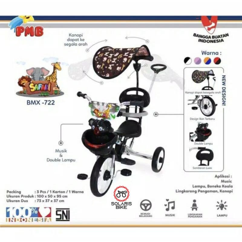 Sepeda Roda Tiga Anak PMB BMX 721 722 723 Safari Nikel