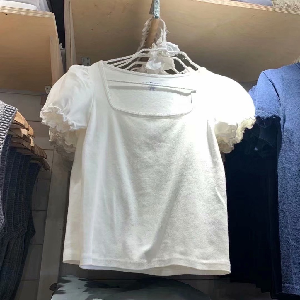 #Sisjuly# T-shirt wanita lengan pendek leher persegi gaya BM baru wanita