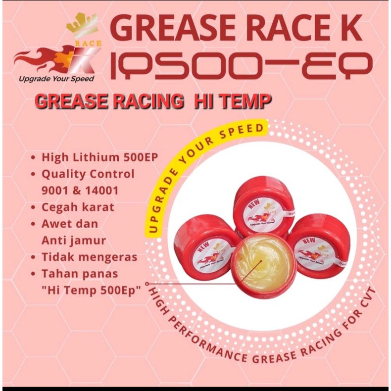 Grease Minyak Gemuk Racing Tahan Panas Stemped Pelumas Bearing Cvt 10ml - 100ml Hi Temp Lithium Race-K X-tra 500-EP Grease Racing 10 ml  100 ml