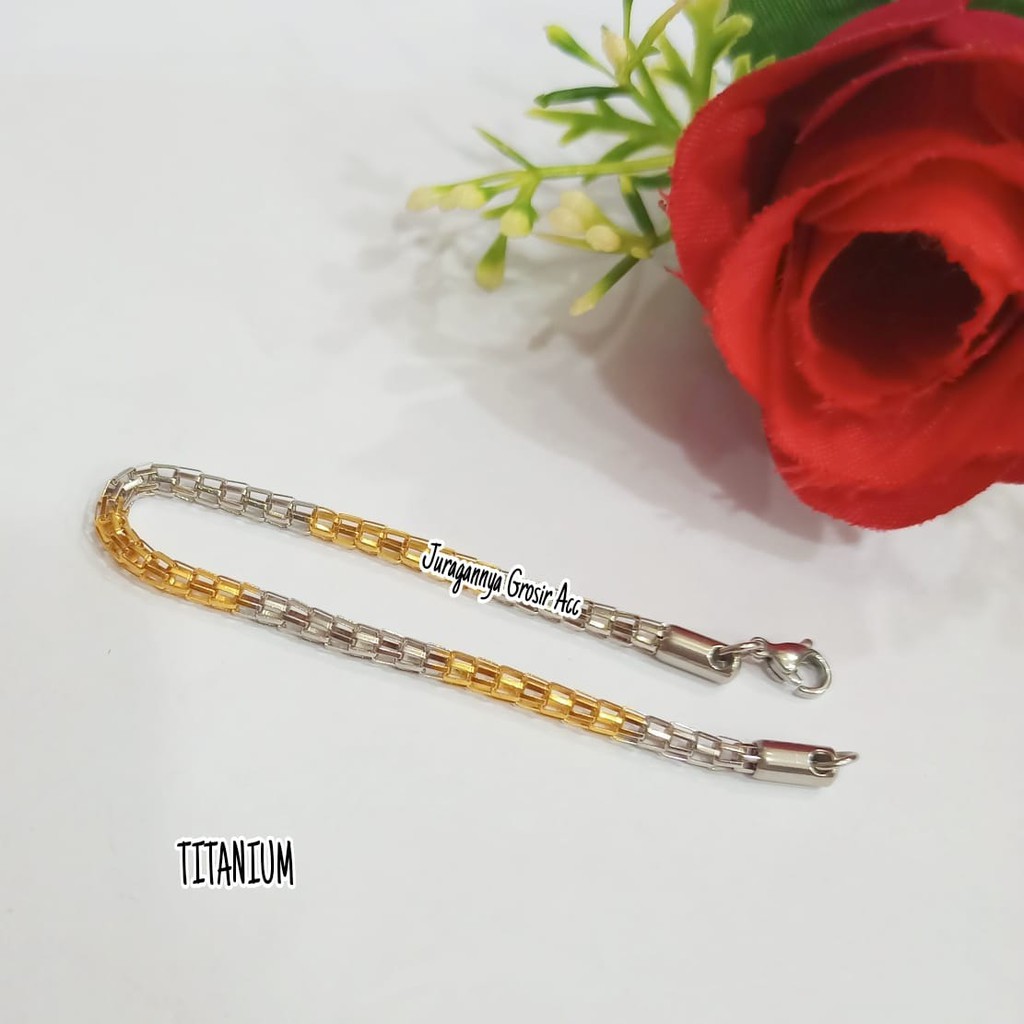 GELANG TITANIUM MODEL JARING SDG KOMBINASI GOLD+SILVER TERKINI ANTI KARAT TIDAK LUNTUR