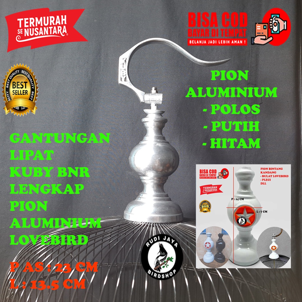 GANTUNGAN LIPAT BNR KUBY SILVER LENGKAP PION ALUMINIUM LOVEBIRD POLOS SANGKAR BESI BURUNG LOVEBIRD
