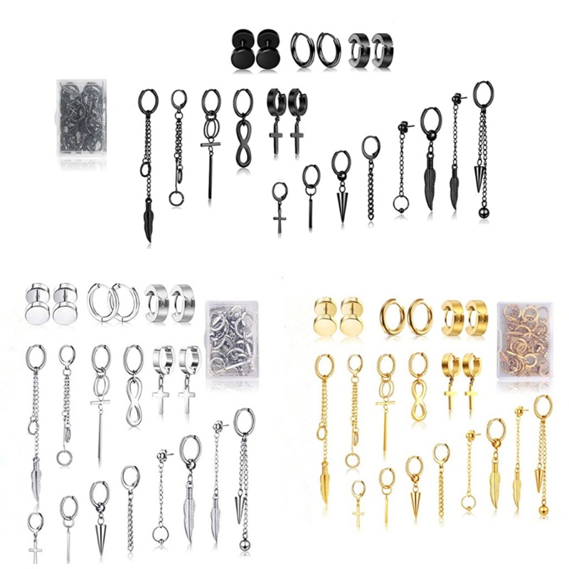 Siy 20pcs Anting Hoop Huggie Bahan Stainless Steel Gaya Korea Untuk Pria / Wanita