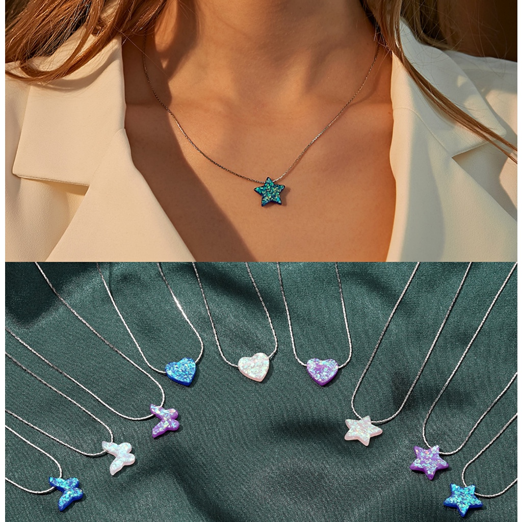 Kalung Bintang Payet Warna Fantasi Kupu-Kupu Rantai Klavikula / Butterfly Star Love Pendant Necklace