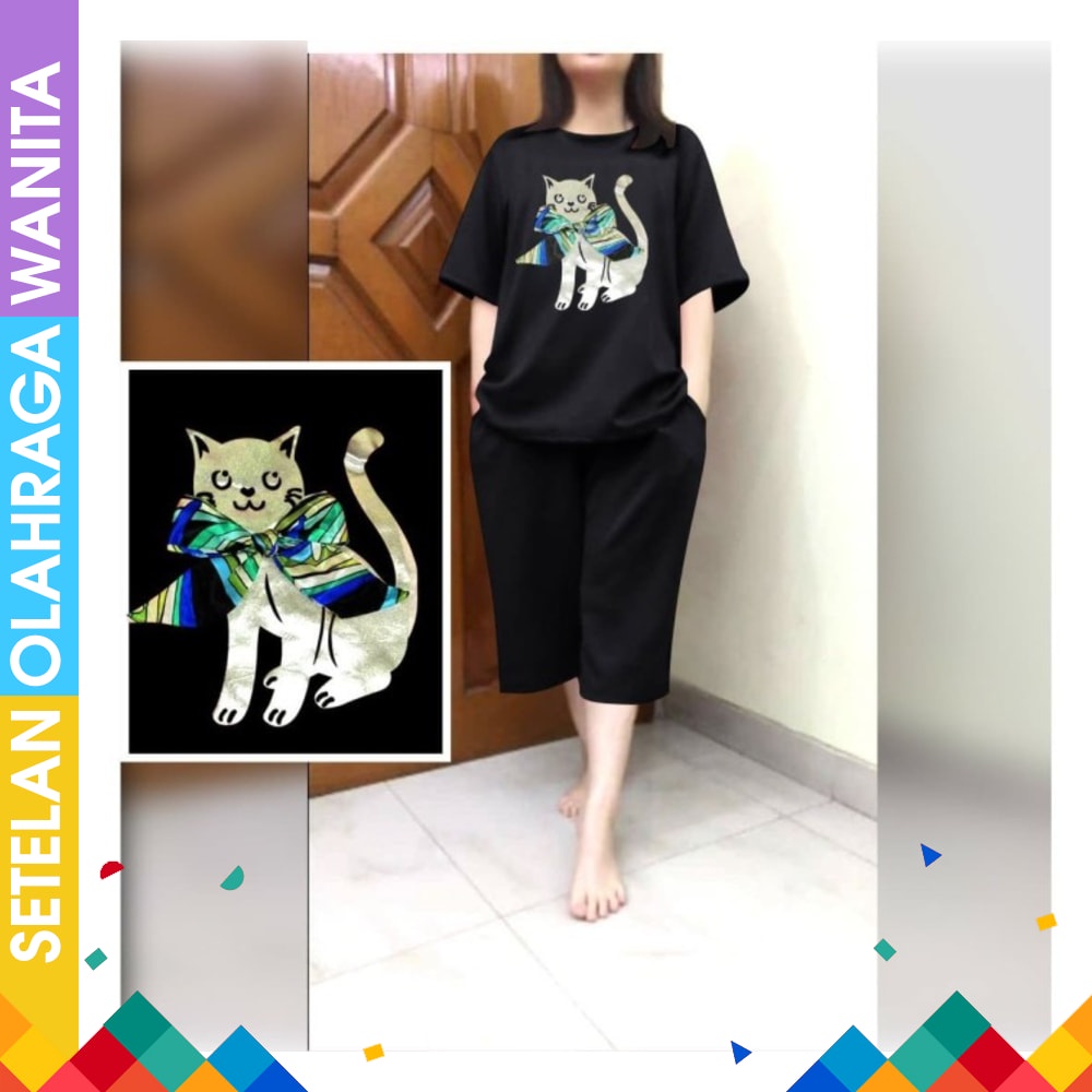 READY Baju Senam Aerobik Stelan Outdoor Zumba Olahraga Panjang Muslim Cycling Rok Merah Hitam Set