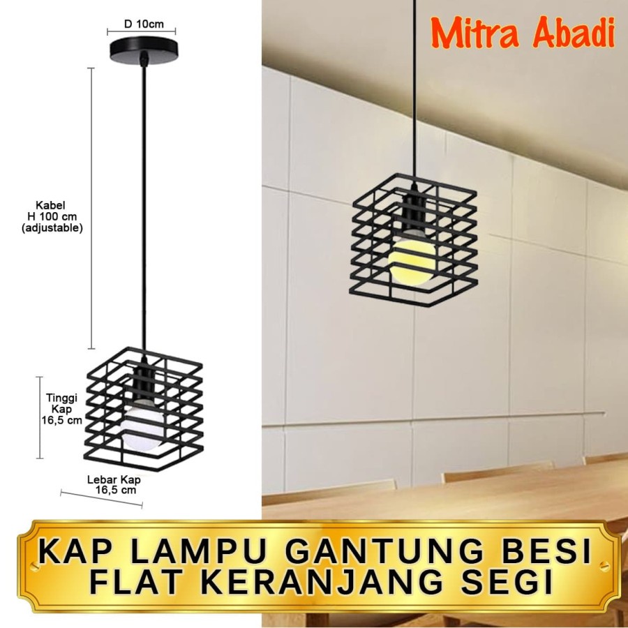 Kap Lampu Gantung Besi Flat Keranjang Segi Cafe Vintage Edison