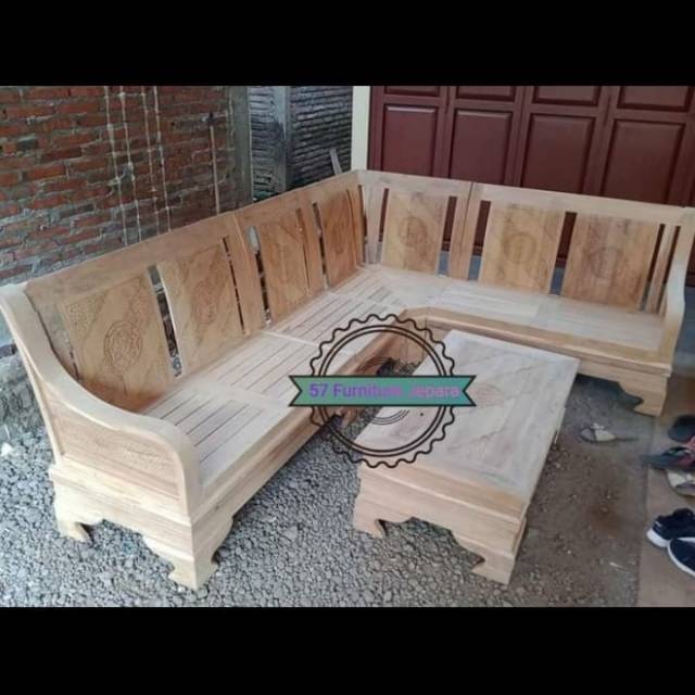 Meja Kursi Tamu Sudut - Jati Grade A - Meja Kursi Sofa Jati Mentahan