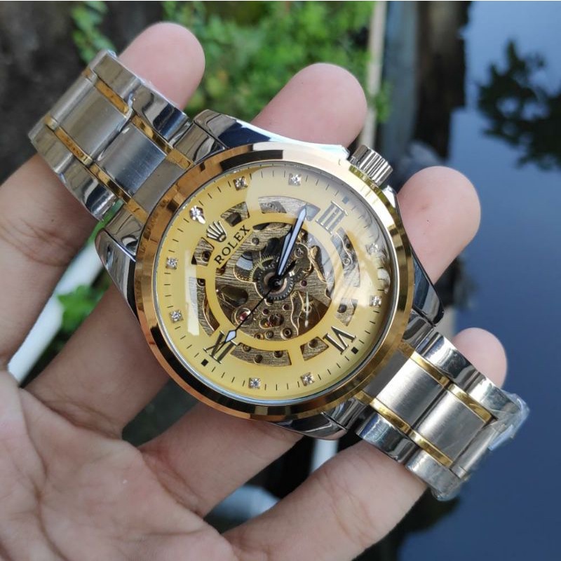 Jam Tangan Stainless Automatic Tanpa Baterai Jam Tangan Kinetik Tenaga Gerak Bisa COD