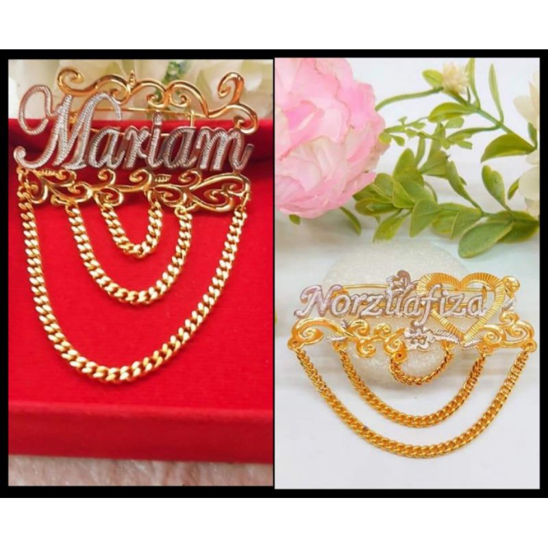 Bros nama /Bros huruf /Bros custom /Bros ukir tempah nama /Bros bisa pesan nama