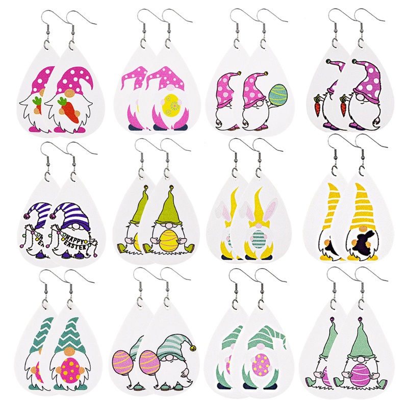 SIY  12 Pairs Gnome Easter Faux Leather Earrings Gnome Teardrop Dangle Earring Rabbit Easter Egg Dangle Print Gnome Earrings