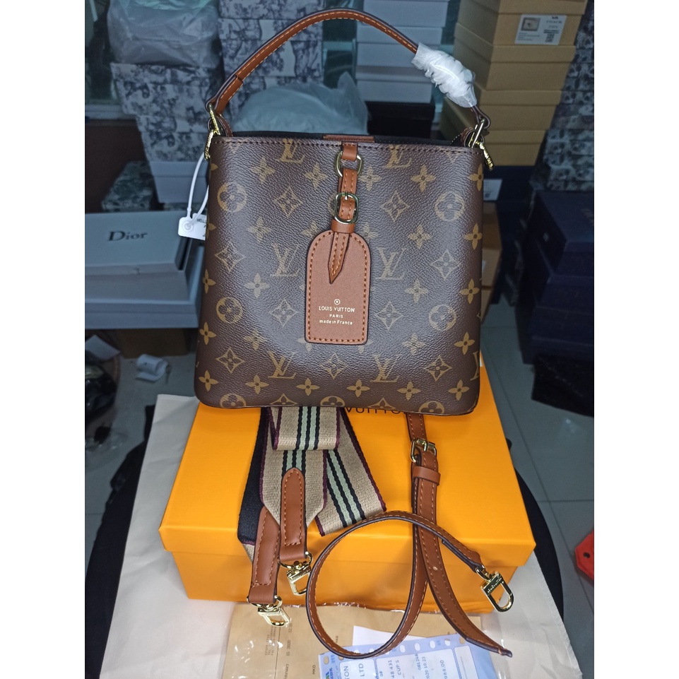 ROSE Tas Wanita Import LV Neonoe Lidah Hobo Tongue Bucket Bag Serut Embos Mono Mirror 1:1 FREE BOX B