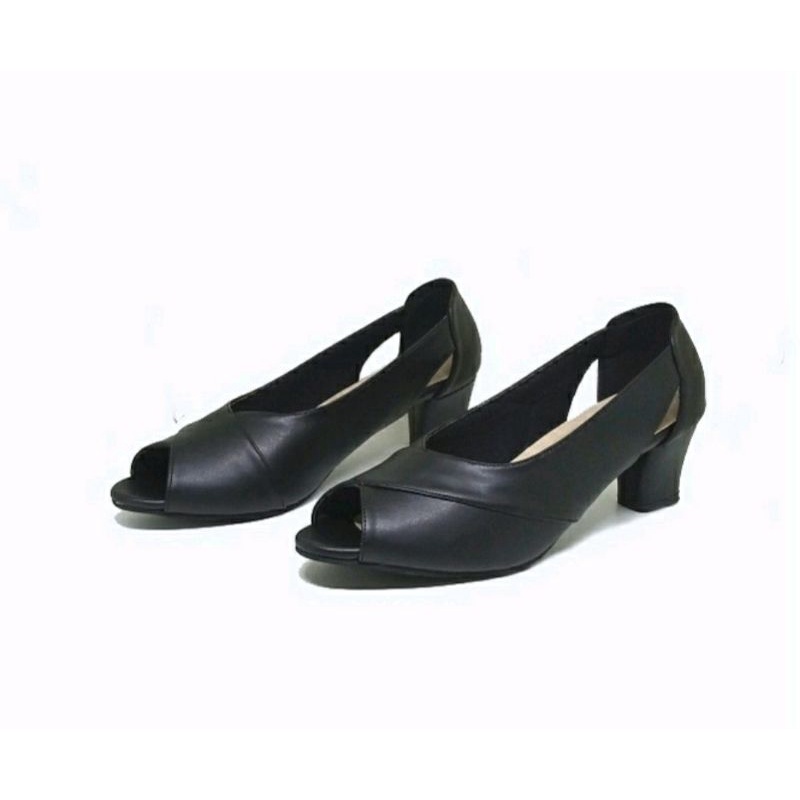 Higheels MK-1 Hitam / Pantofel Big Size Ukuran JUMBO 41 42 43 44 45 Heels Formal SPG Kaki Gemuk hitam , 44