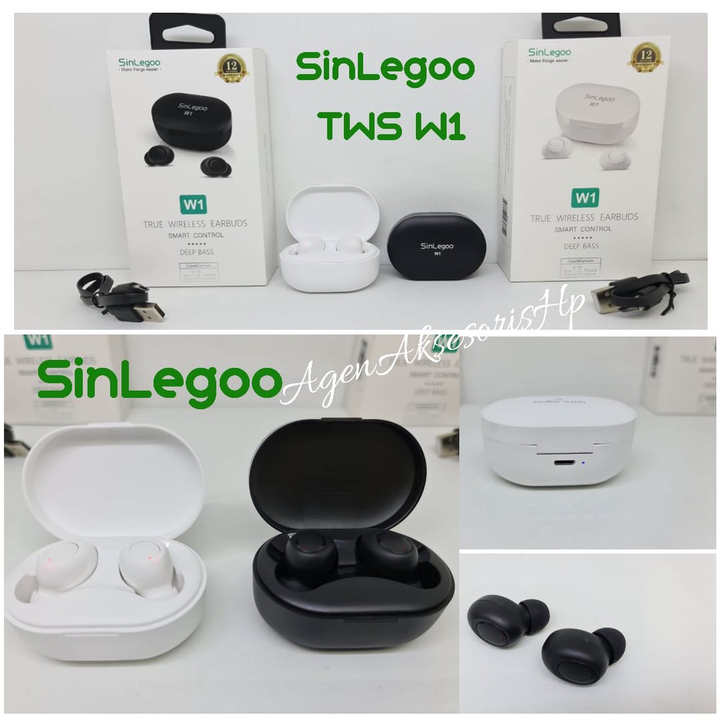 SinLegoo W1 TWS Earphone TW-1 Smart Control Up to 12 Hours Bluetooth 5.0 Touch Control GARANSI 1 TH