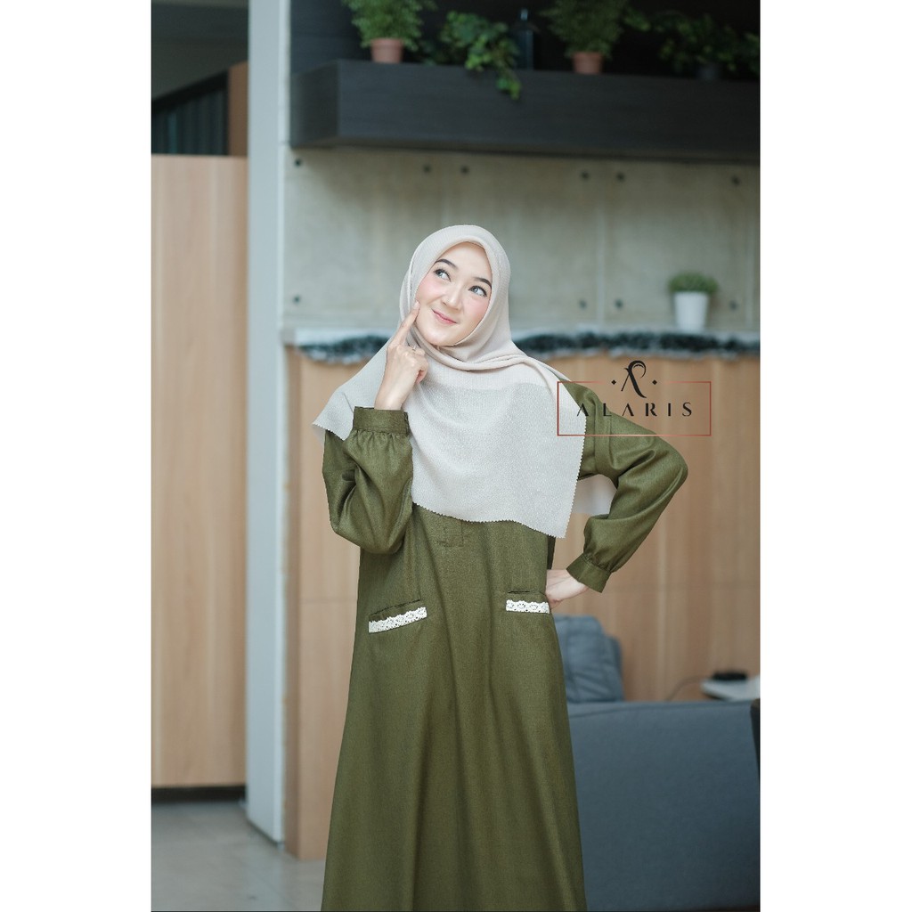 Yasmin Dress Gamis Renda Gamis Katun Gamis Murah Bisa COD Dress Muslimah Cantik Gamis Casual-Yasmin Army