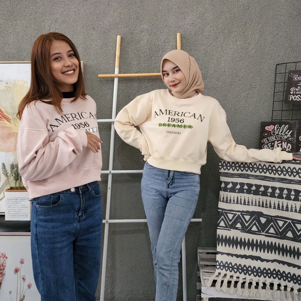 AMERICAN CROOPE Oversize Sweater Crewneck Oblong | Sweater Wanita Fashion Terkini Korean Style