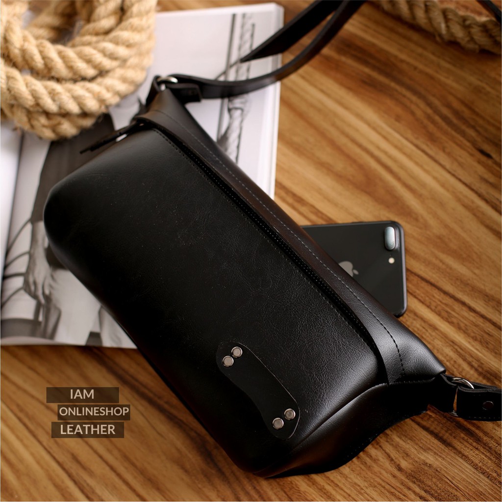 Waistbag Tas Selempang Tas Pinggang Tas Pria dan Wanita Fashion Modern Hitam dan Tan