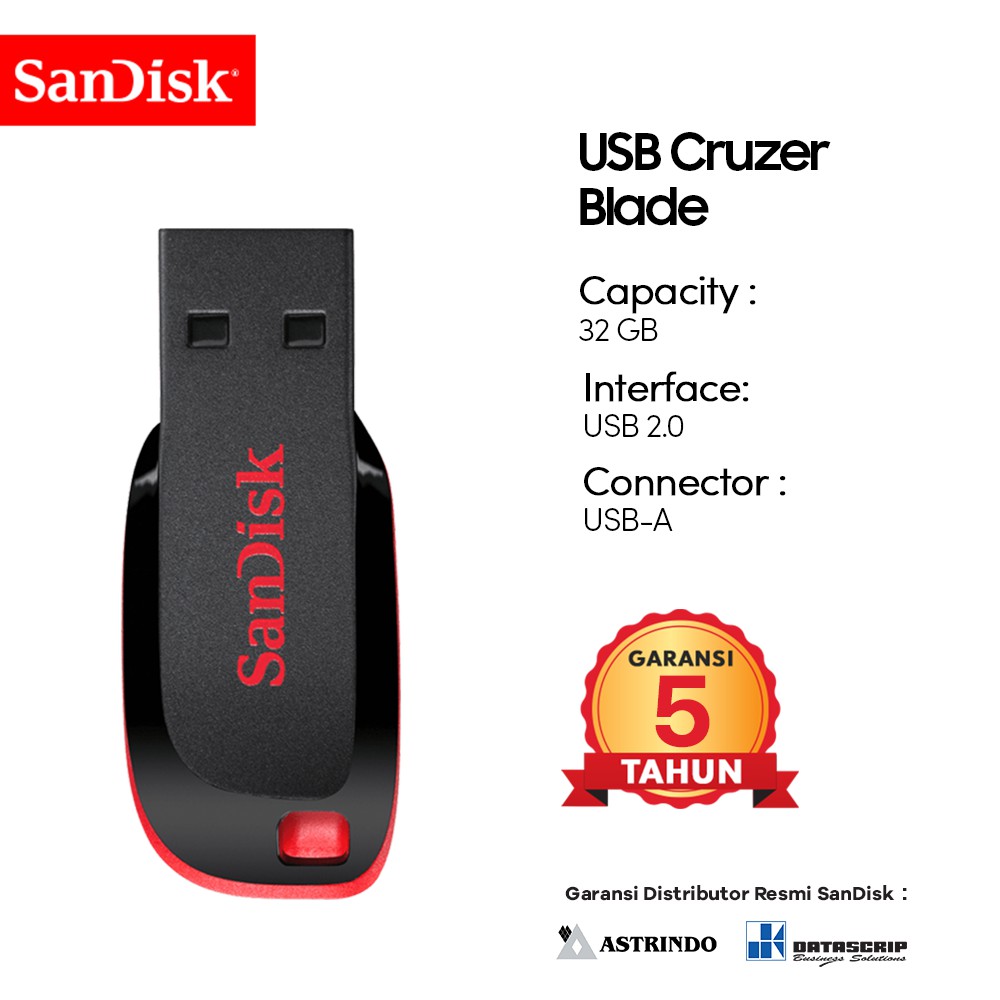 Flashdisk SanDisk 32GB USB 2.0 Cruzer Blade CZ50 - Garansi Resmi 5 Tahun