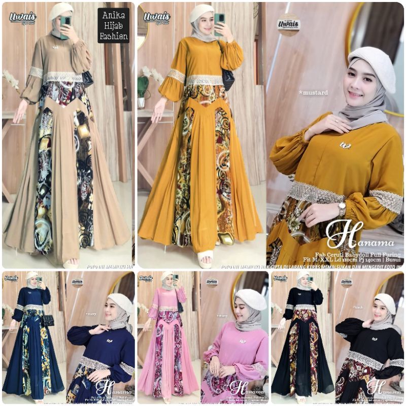 HANAMA DRESS ORIGINAL UWAIS HIJAB. GAMIS DRESS MAXY BUSUI. DRESS MAXY PREMIUM PRODUK BERLABEL