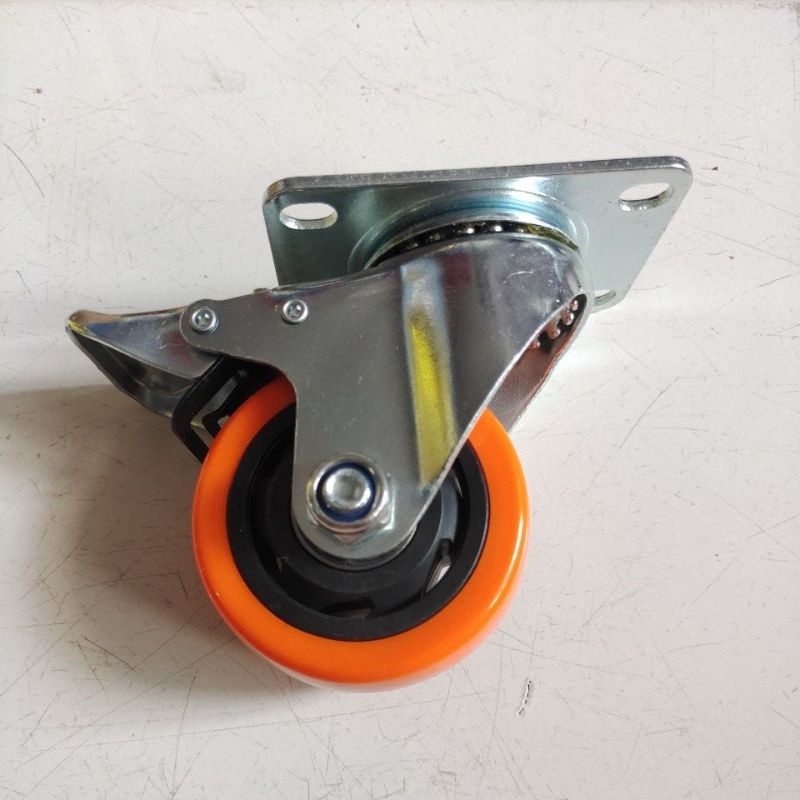 roda pu orange 3&quot; hidup+rem / roda PU 3&quot; hidup+rem orange