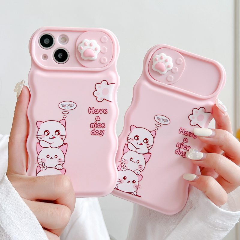 Soft Case Pelindung Kamera Motif Kucing Pink Untuk IPhone 11 12 13 14 Pro Max