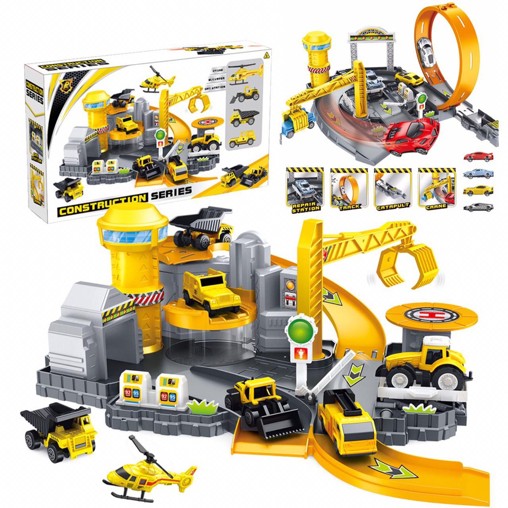 [FUNNY]Mainan Anak Mobil Track Racing Dan Kontruksi Set Dock Tempat Reparasi