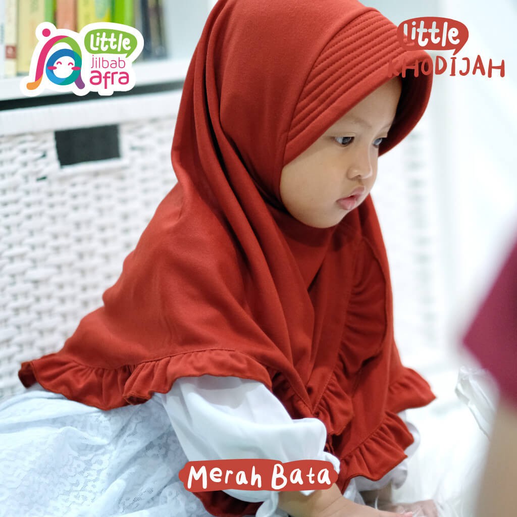 Jilbab Instan Anak Little Khodijah Merah Bata - Little Jilbab Afra - Bahan Kaos, Adem &amp; Lembut