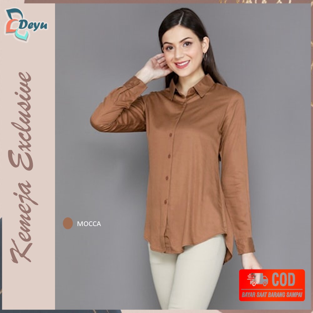 baju kemeja wanita kerja kantoran lengan panjang casual import kekinian 2021 hem wanita polos