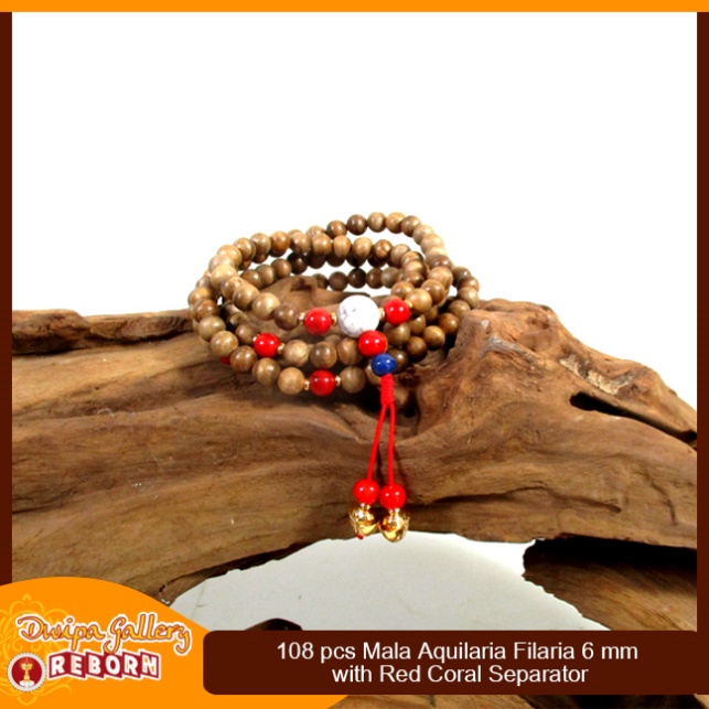 Tasbih / Mala Buddha 108 Kayu Gaharu Merauke 6mm with Red Coral