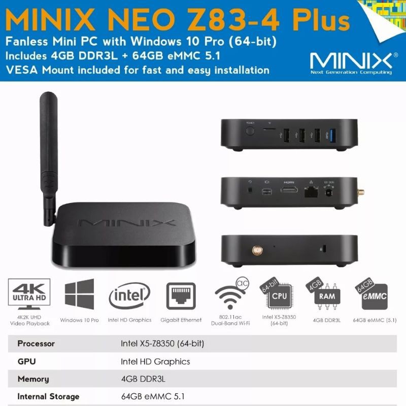 MINIX NEO Z83-4 Plus Fanless Mini PC Windows 10 (64-Bit)