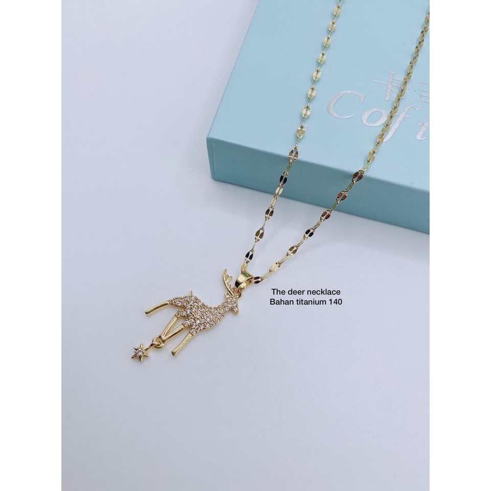 COD! kalung ttitanium anti karat/ kalung deer necklace / kalung liontin rusa