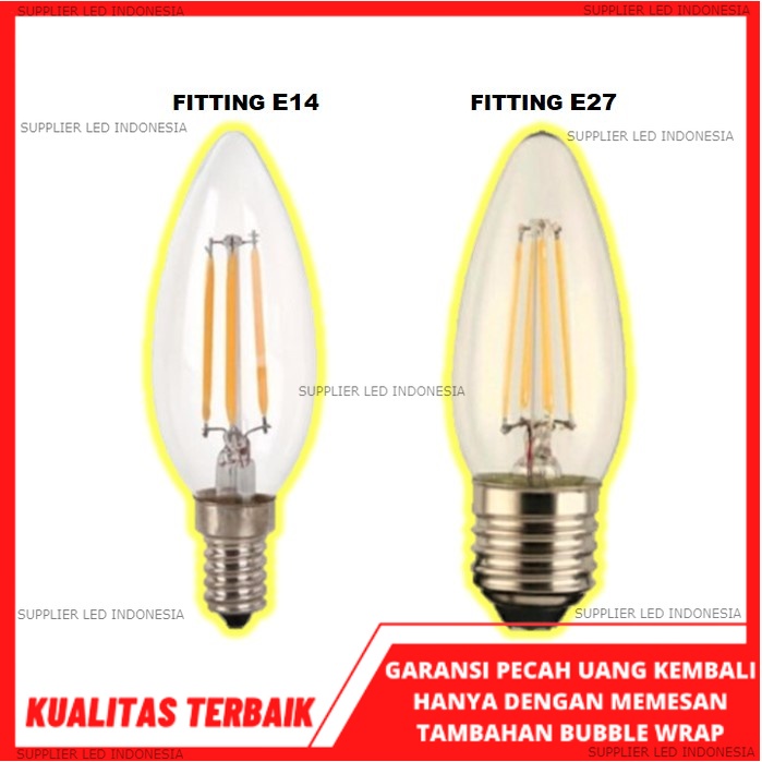 Lampu Led Filament Filamen 2W 4W Fiting E14 / E27 Lampu hias led candle fitting e14 2 WATT 4 WATT C35 lampu hias lilin