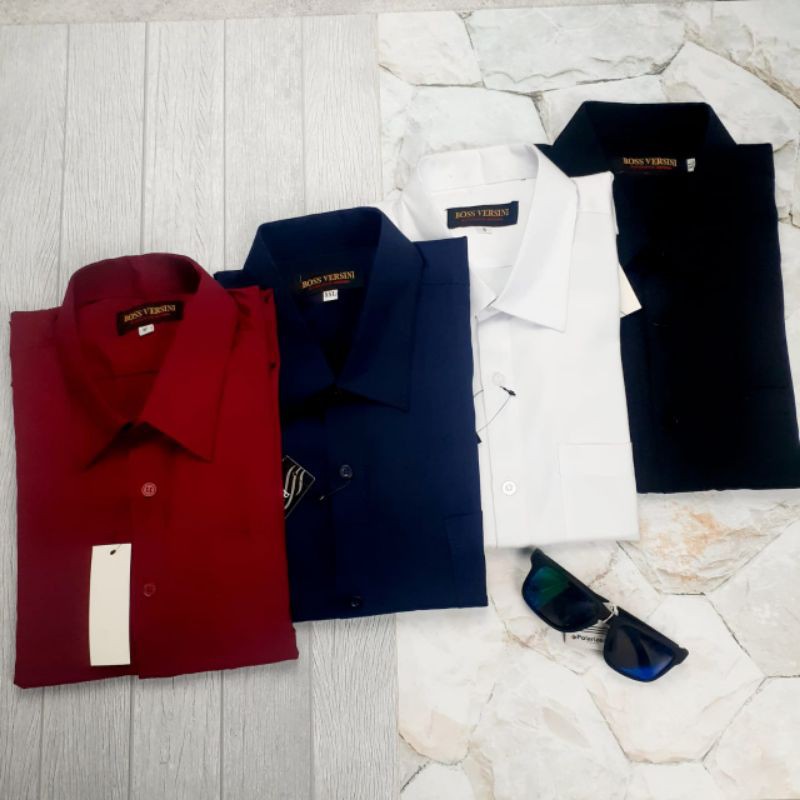 Kemeja Polos Pria Boss Versini Tangan Pendek Kerja Kantor Formal Casual Tangan Katun Adem Berkualitas Kasual Baju Cowok Laki