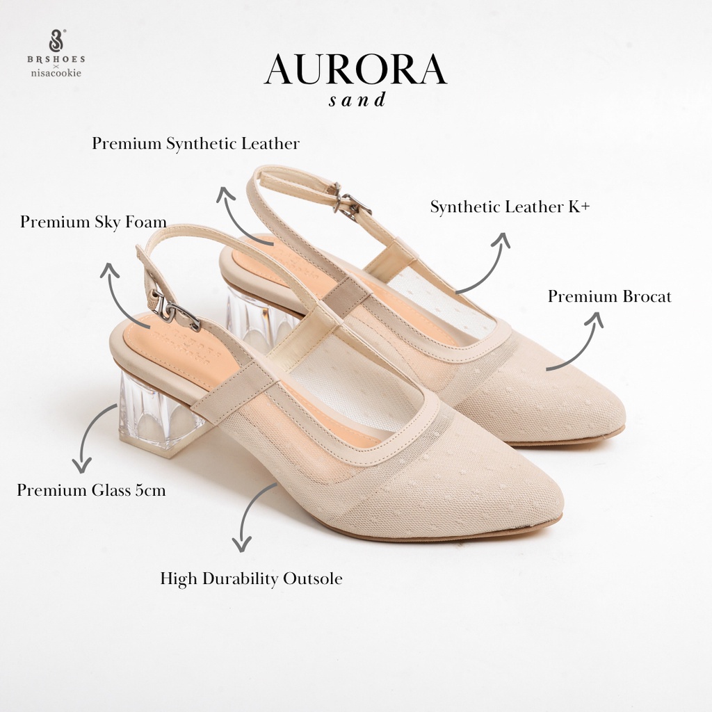 BRSHOES X NISACOOKIE AURORA Shoes Heels Sandal Brukat Wanita Hak Kaca Transaparan