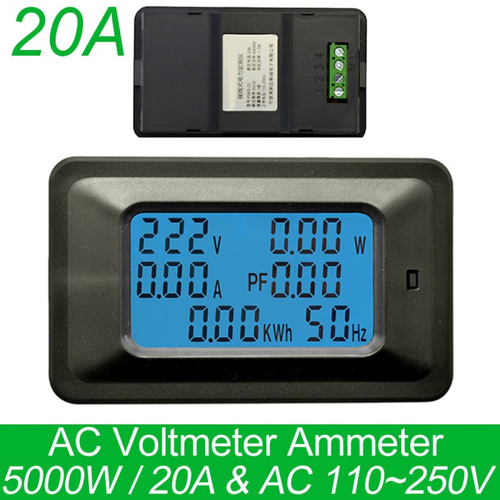 Voltmeter Ammeter Wattmeter Power Energy 6in1 AC 85-250V 20A