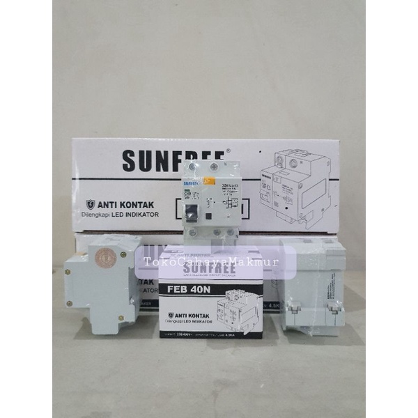 Anti Kontak / ELCB 2 Pole 40A 40 Ampere Sunfree + Led Indikator SNI