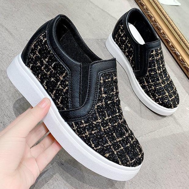 TBIG [COD] Sepatu Slip On Wedges Merry Shoes Wanita Sepatu Korea Style Sekolah Kuliah