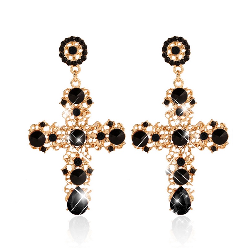 SIY  Elegant Cross Boho Women Lady Rhinestone Dangle Drop Rhinestone Ear Stud Earring