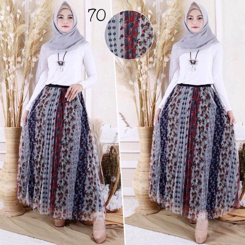 Rok Tutu Korea Panjang / Tutu Korean Maxi Skirt Import Floral Printing - KLV
