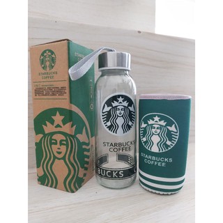 Botol Starbucks Kaca TEBAL free pouch 300ml -Logo TIMBUL - Botol