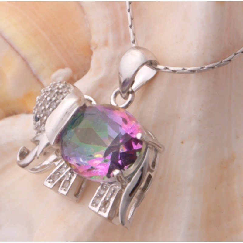 SeuSuk Fashion Popular Silver Colorful Gemstone Pendant Elephant Necklace Gifts