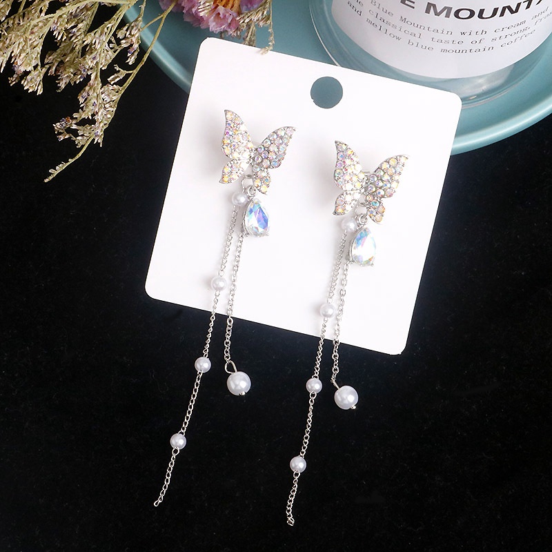 Anting Rumbai Desain Kupu-Kupu Ungu Bahan 925 Silver Needle Gaya Hong Kong Untuk Wanita