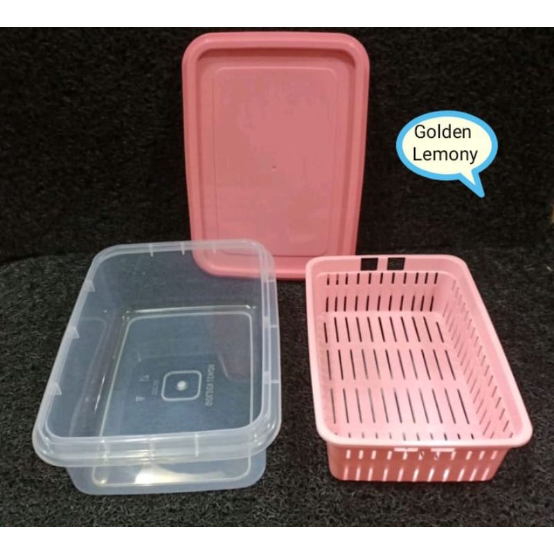 Tempat/box penyimpanan ada saringan bentuk ceper golden lemony