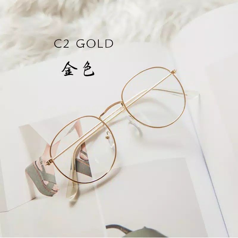 Kacamata Korea Frame Oval Lensa Bening Korean Fashion Sunglasses