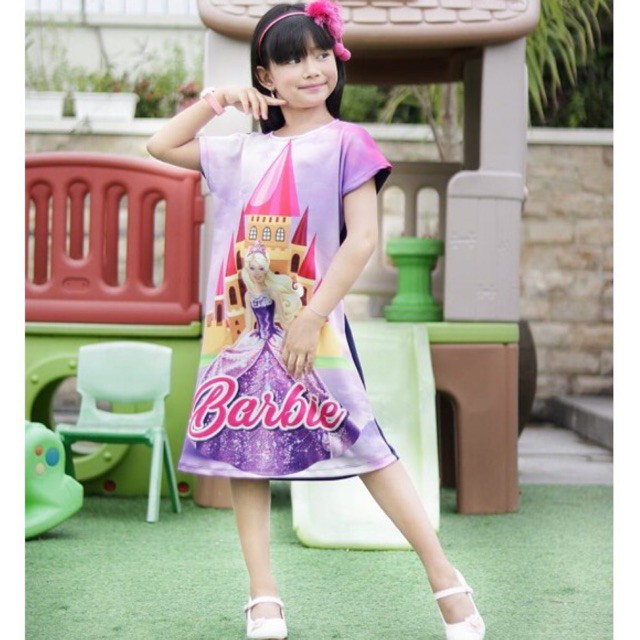 daily dress barbie , dress anak , baju anak lucu , dress karakter , dress printing