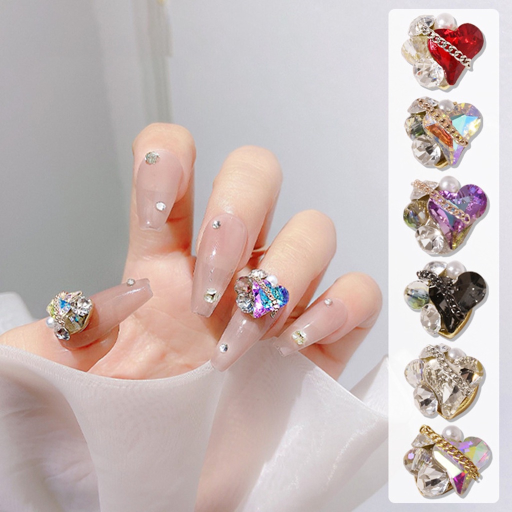 Providence 3Pcs / Set Ornamen Kuku 3D Bentuk Hati Hias Berlian Imitasi Untuk Manicure / Nail Art