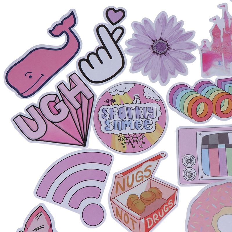 53pcs Stiker Kawaii Warna pink Untuk Koper laptop Mobil Dan scrapbook